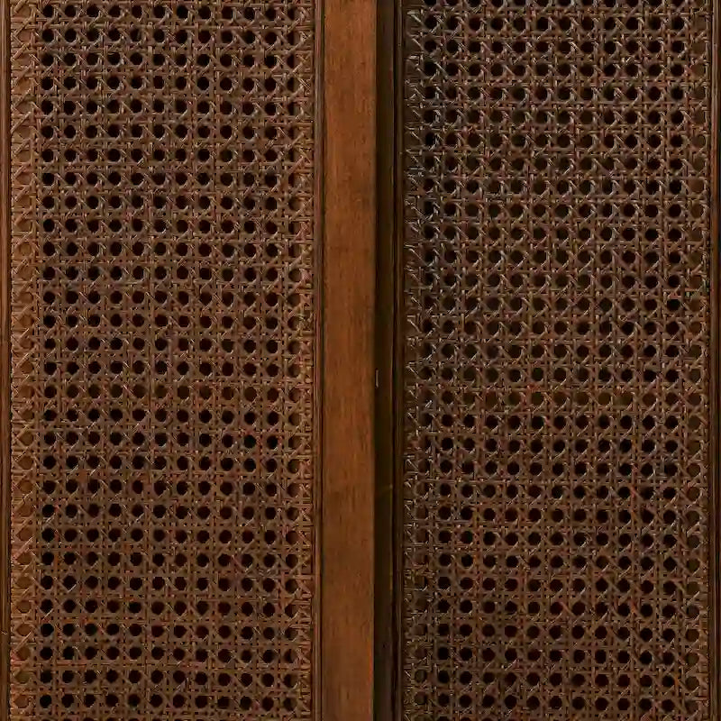Sideboard im Mid-Century-Modern-Stil aus Rattan, Anrichte mit verstellbarem Regalboden, Füßen aus Massivholz und Rattantüren