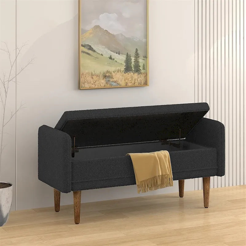 Tabouret de rangement en velours teddy, avec espace de rangement, idéal pour les appartements