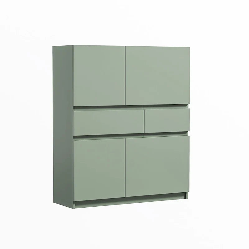 Grüner Holzschrank mit 4 Türen und 2 Schubladen