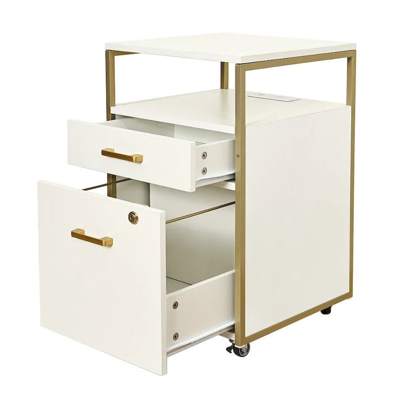 Kompakter Rollcontainer mit Schloss, USB-Anschluss und Steckdose