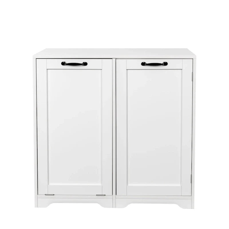 Freistehender Badezimmerschrank mit ausklappbarem Wäschekorb und verstellbarem Regalboden, Türregal-Design
