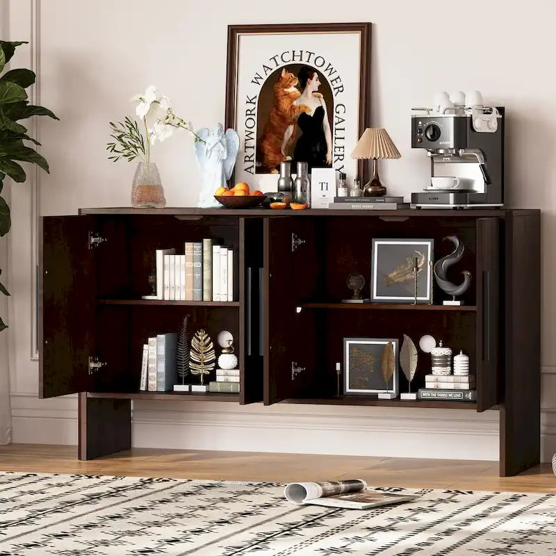 Sideboard aus Holz mit 4 Türen, verstellbaren Einlegeböden und langen Griffen