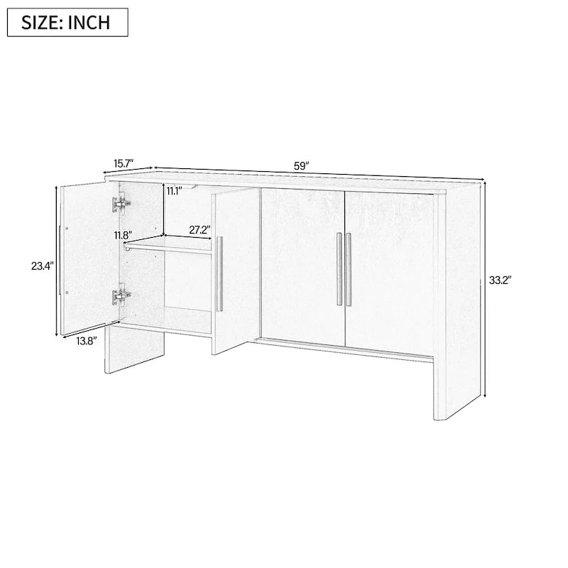 Sideboard aus Holz mit 4 Türen, verstellbaren Einlegeböden und langen Griffen