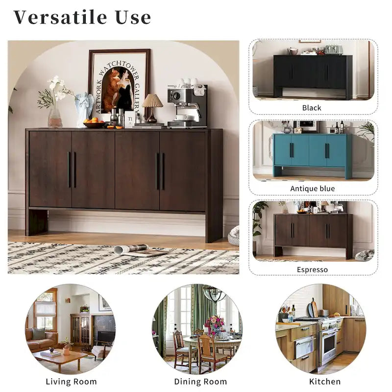 Sideboard aus Holz mit 4 Türen, verstellbaren Einlegeböden und langen Griffen