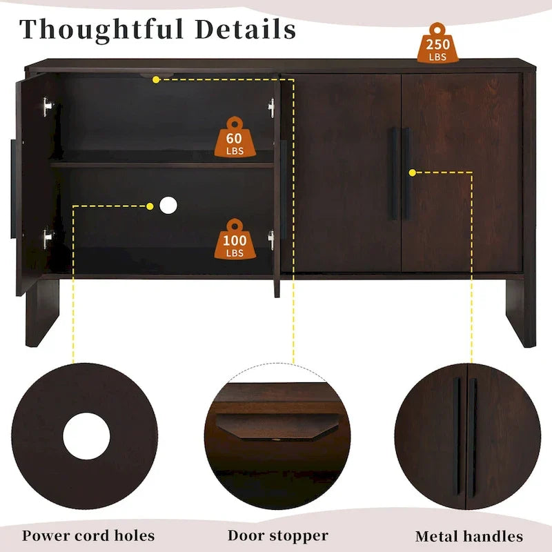 Sideboard aus Holz mit 4 Türen, verstellbaren Einlegeböden und langen Griffen