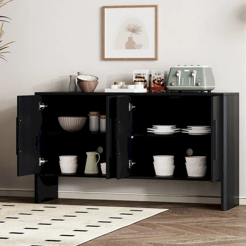 Sideboard aus Holz mit 4 Türen, verstellbaren Einlegeböden und langen Griffen