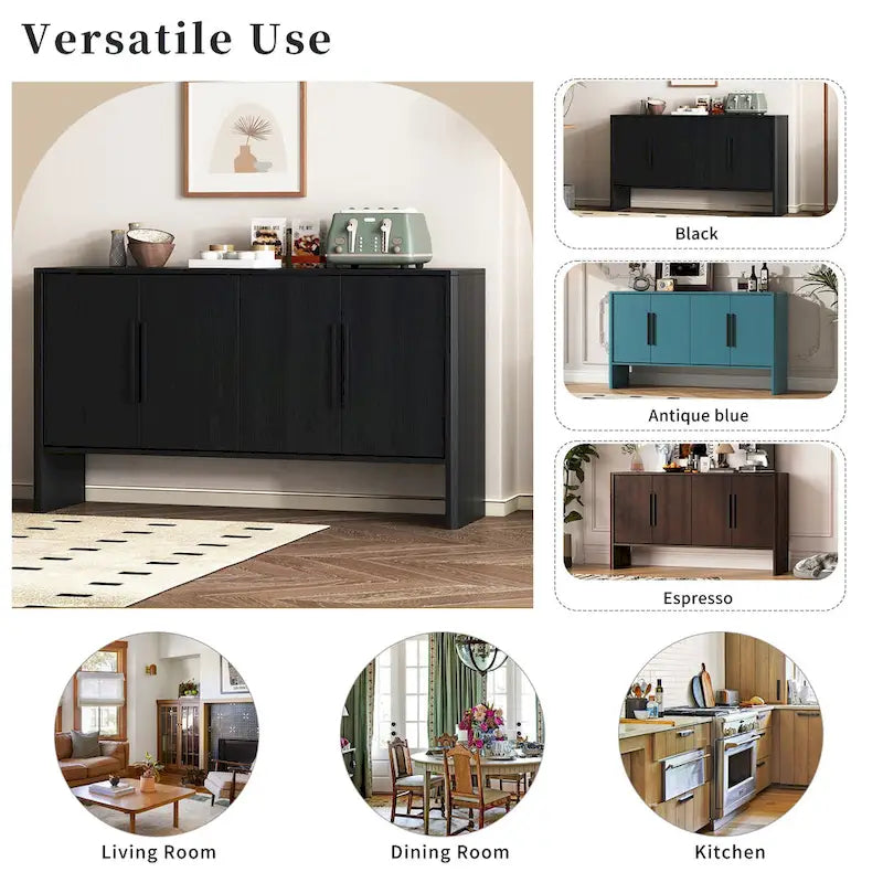 Sideboard aus Holz mit 4 Türen, verstellbaren Einlegeböden und langen Griffen