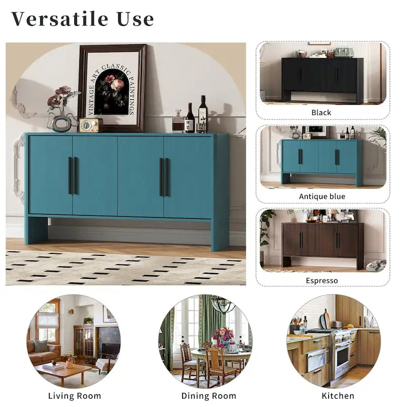 Sideboard aus Holz mit 4 Türen, verstellbaren Einlegeböden und langen Griffen