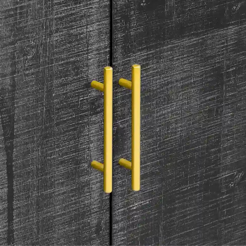 Holzschrank mit 3 Türen, geschwungenes Sideboard mit goldenen Griffen, Buffetschrank mit verstellbaren Trennwänden