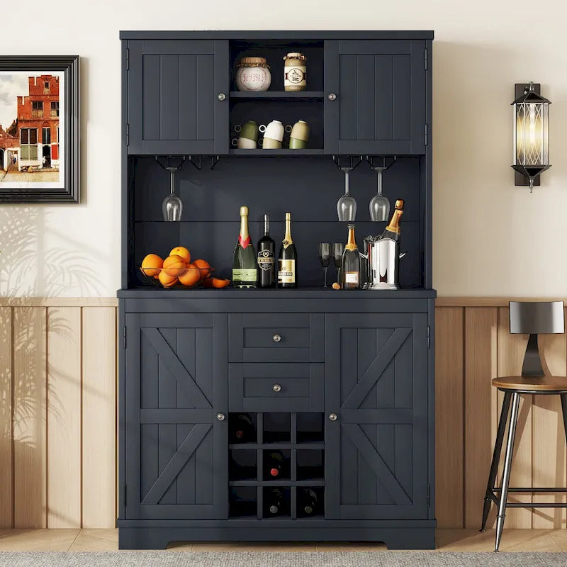 Mueble bar de café con cajones, despensa de cocina independiente con estantes y armarios, aparador con botelleros