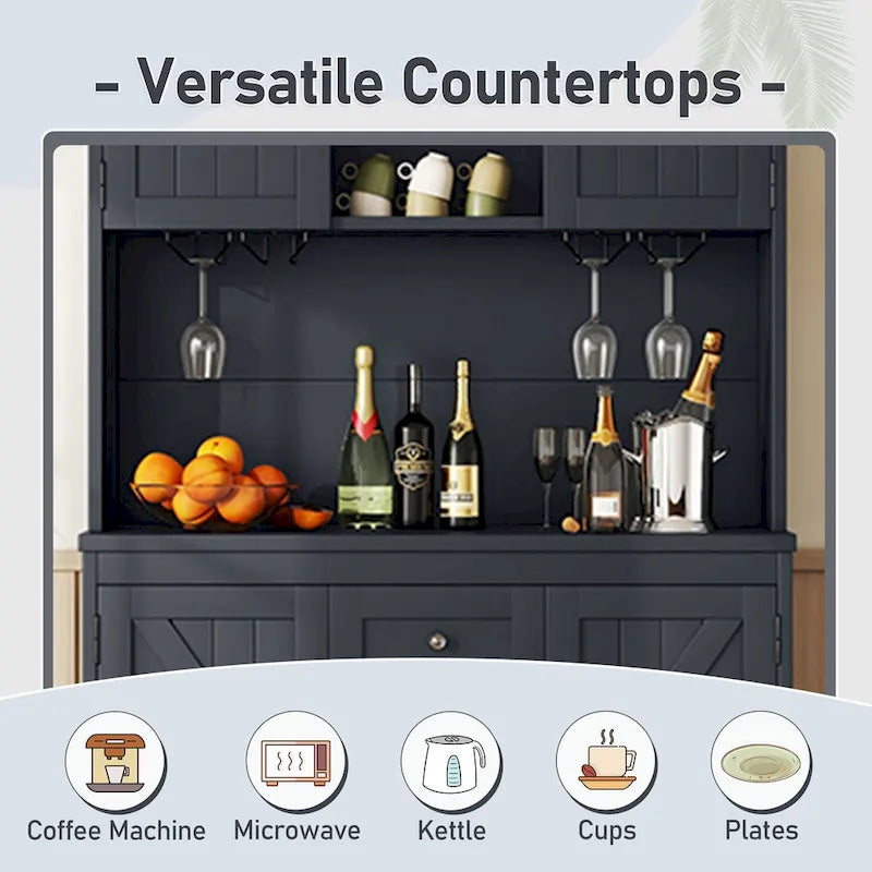 Mueble bar de café con cajones, despensa de cocina independiente con estantes y armarios, aparador con botelleros