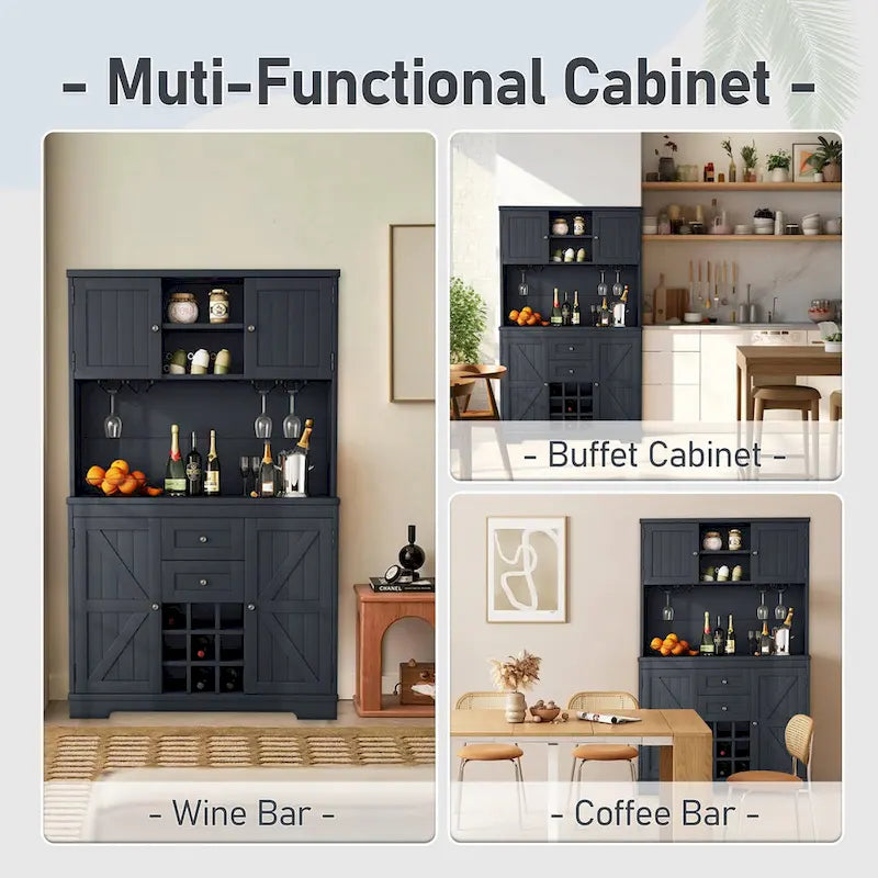 Mueble bar de café con cajones, despensa de cocina independiente con estantes y armarios, aparador con botelleros