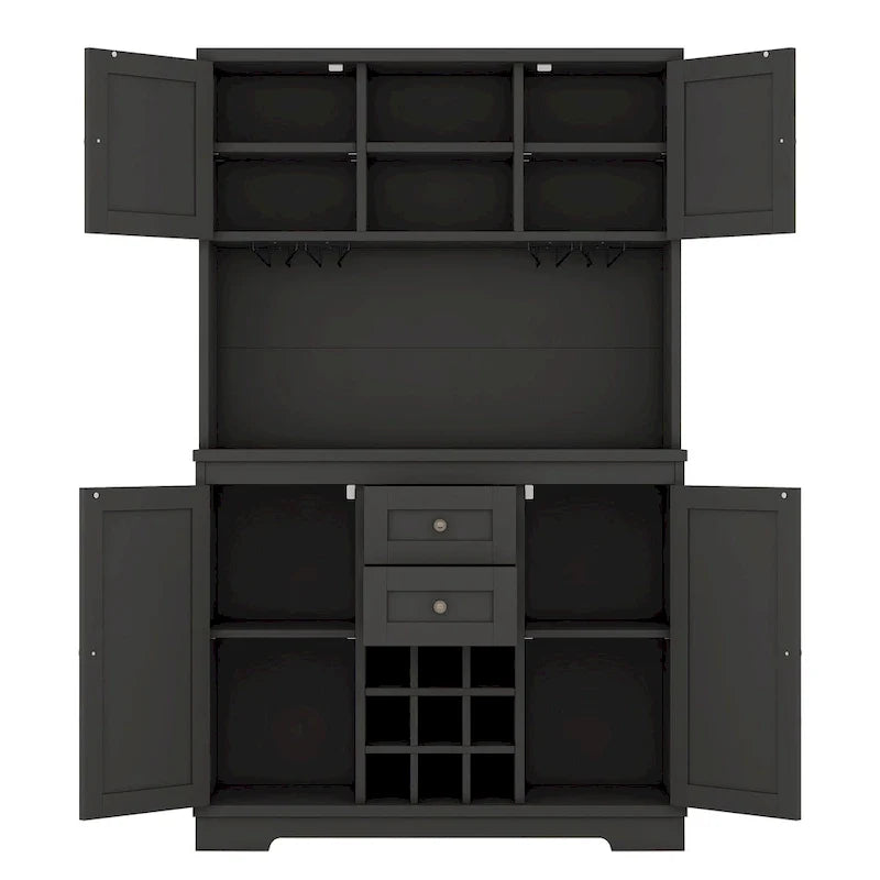 Mueble bar de café con cajones, despensa de cocina independiente con estantes y armarios, aparador con botelleros