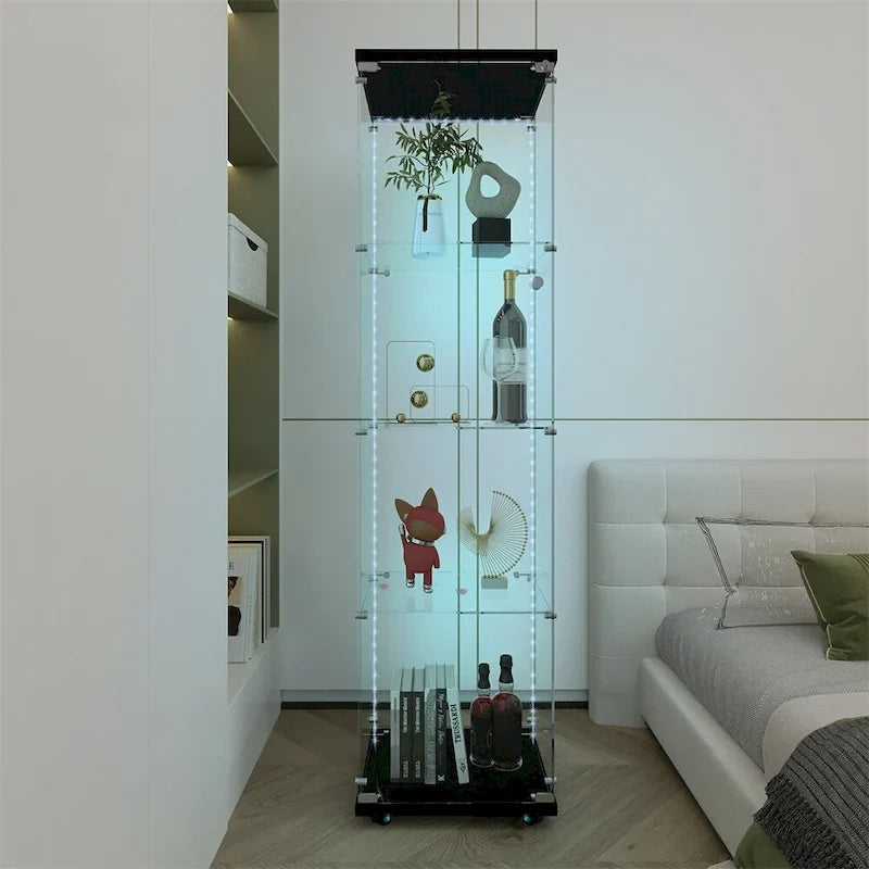 Vitrine en verre trempé, meuble de rangement, classeur avec éclairage LED