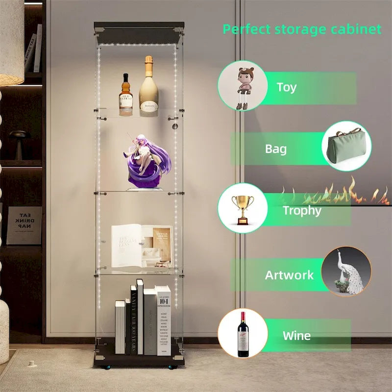 Vitrine en verre trempé, meuble de rangement, classeur avec éclairage LED