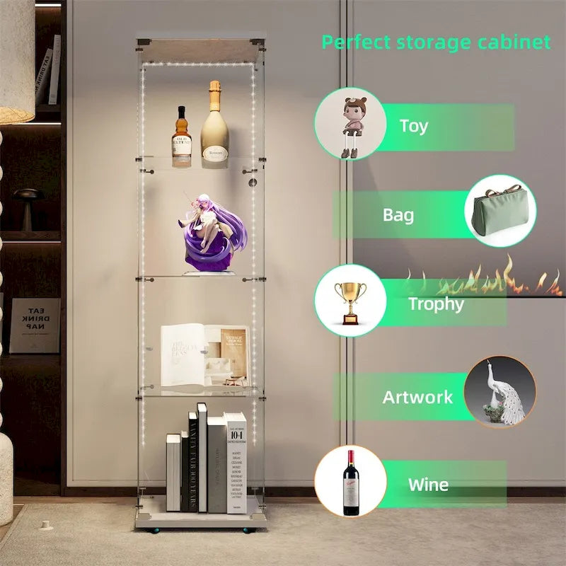 Vitrine en verre trempé, meuble de rangement, classeur avec éclairage LED