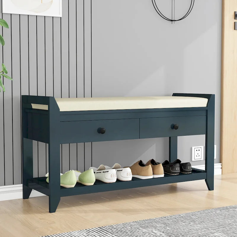 Vielseitiger Schuhschrank mit gepolstertem Sitz und Schubladen