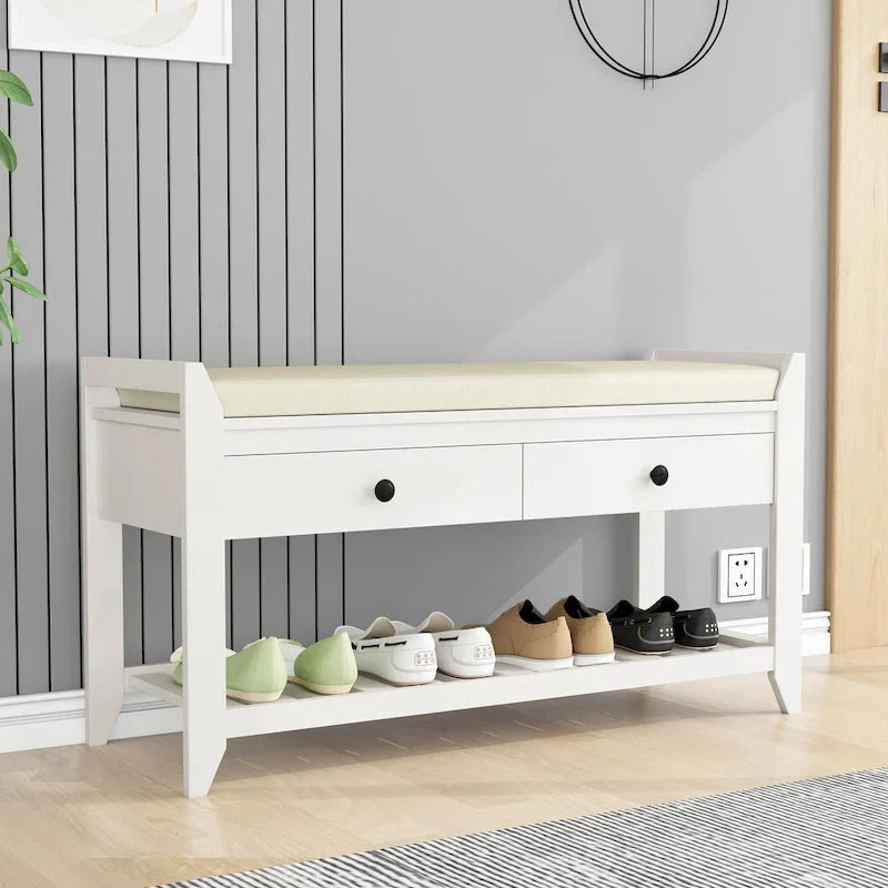 Vielseitiger Schuhschrank mit gepolstertem Sitz und Schubladen