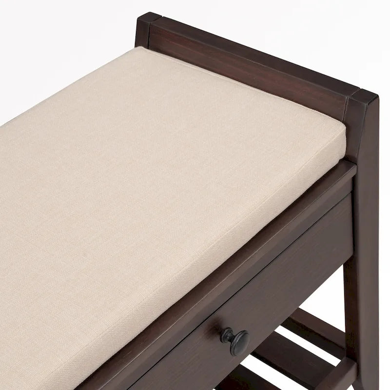 Banc de rangement d’entrée de 43 avec porte-chaussures, siège rembourré et tiroirs