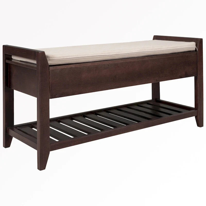 Banc de rangement d’entrée de 43 avec porte-chaussures, siège rembourré et tiroirs