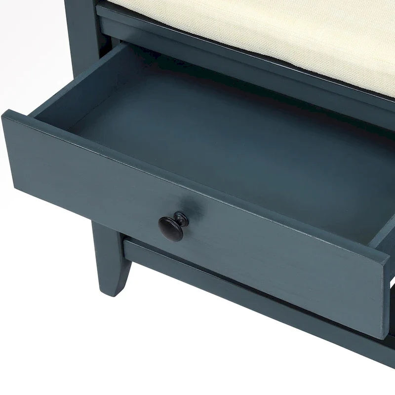 Banc de rangement d’entrée de 43 avec porte-chaussures, siège rembourré et tiroirs