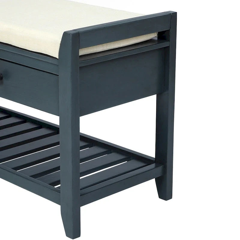 Banc de rangement d’entrée de 43 avec porte-chaussures, siège rembourré et tiroirs