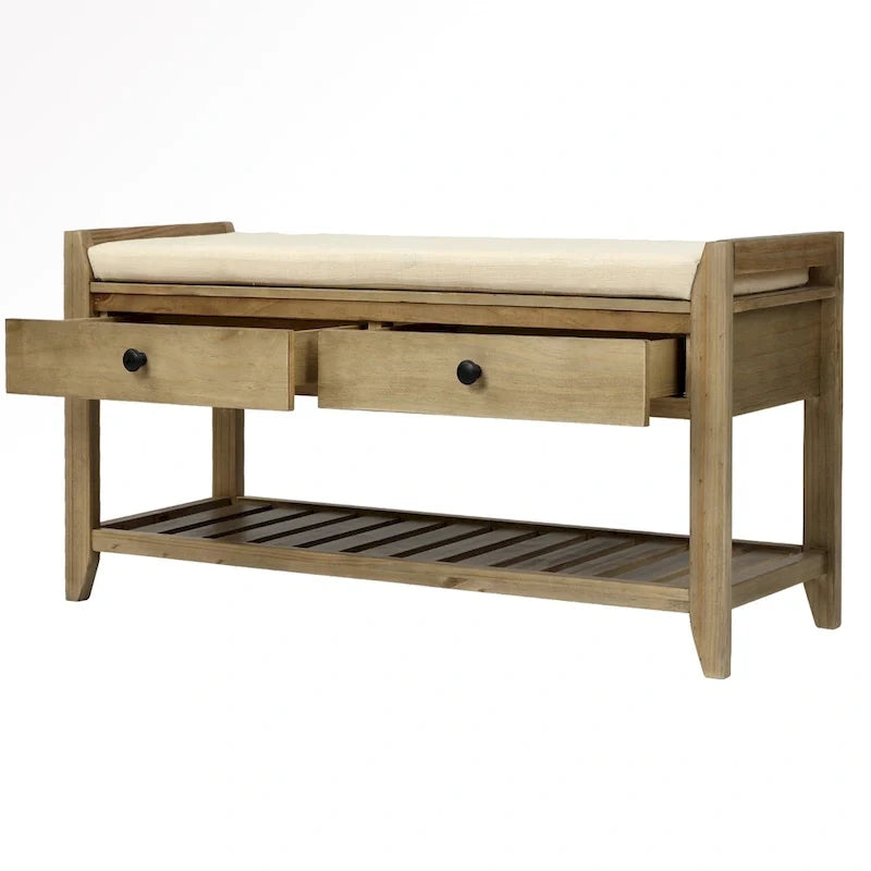 Banc de rangement d’entrée de 43 avec porte-chaussures, siège rembourré et tiroirs