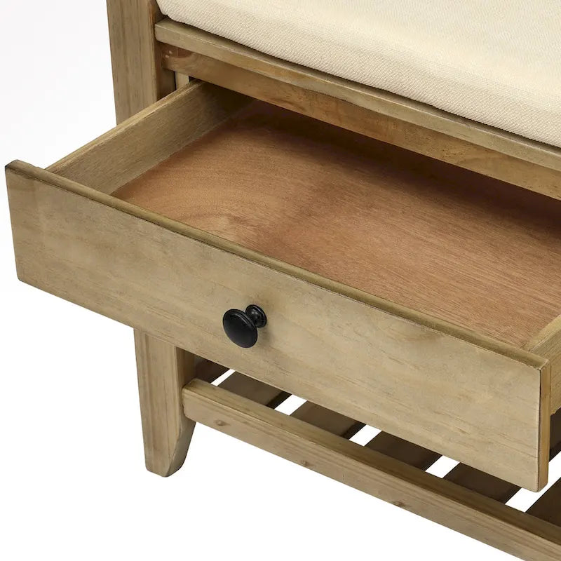 Banc de rangement d’entrée de 43 avec porte-chaussures, siège rembourré et tiroirs