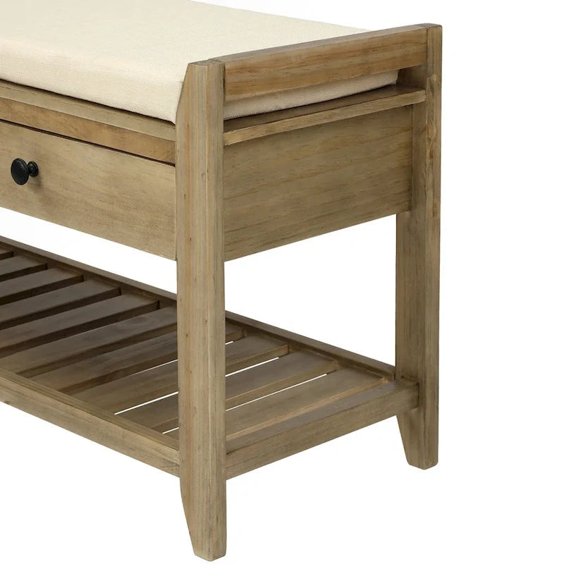 Banc de rangement d’entrée de 43 avec porte-chaussures, siège rembourré et tiroirs