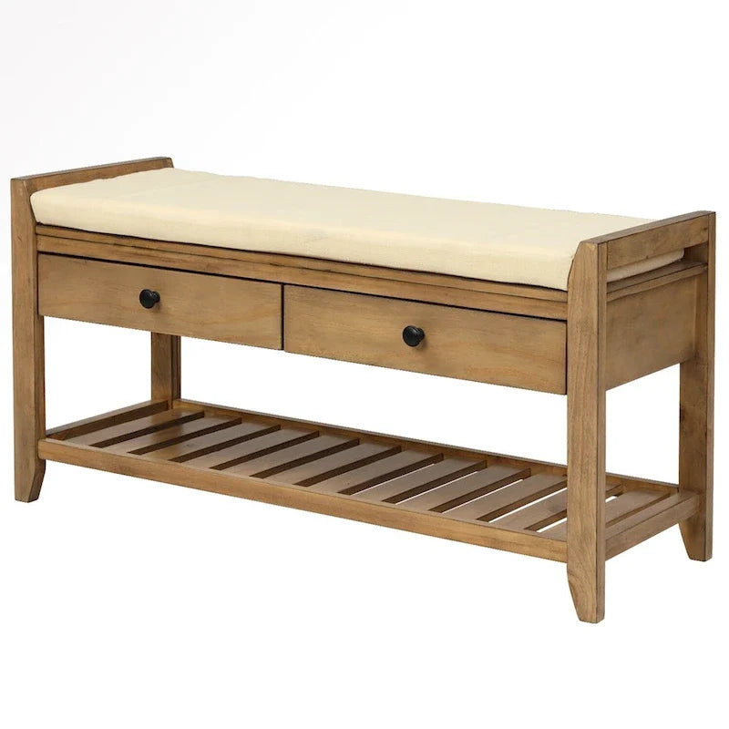 Banc de rangement d’entrée de 43 avec porte-chaussures, siège rembourré et tiroirs