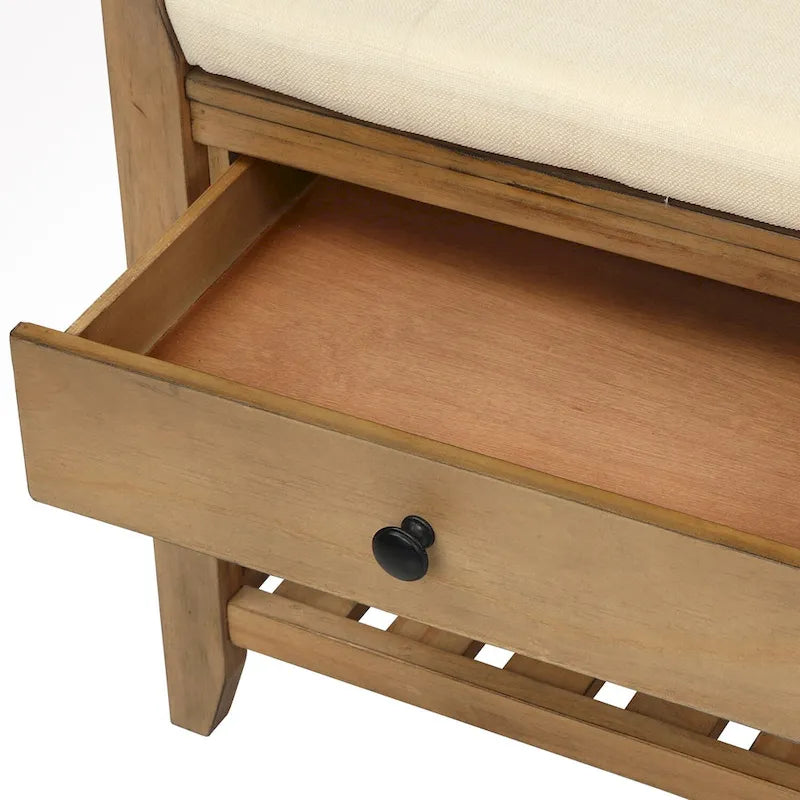 Banc de rangement d’entrée de 43 avec porte-chaussures, siège rembourré et tiroirs