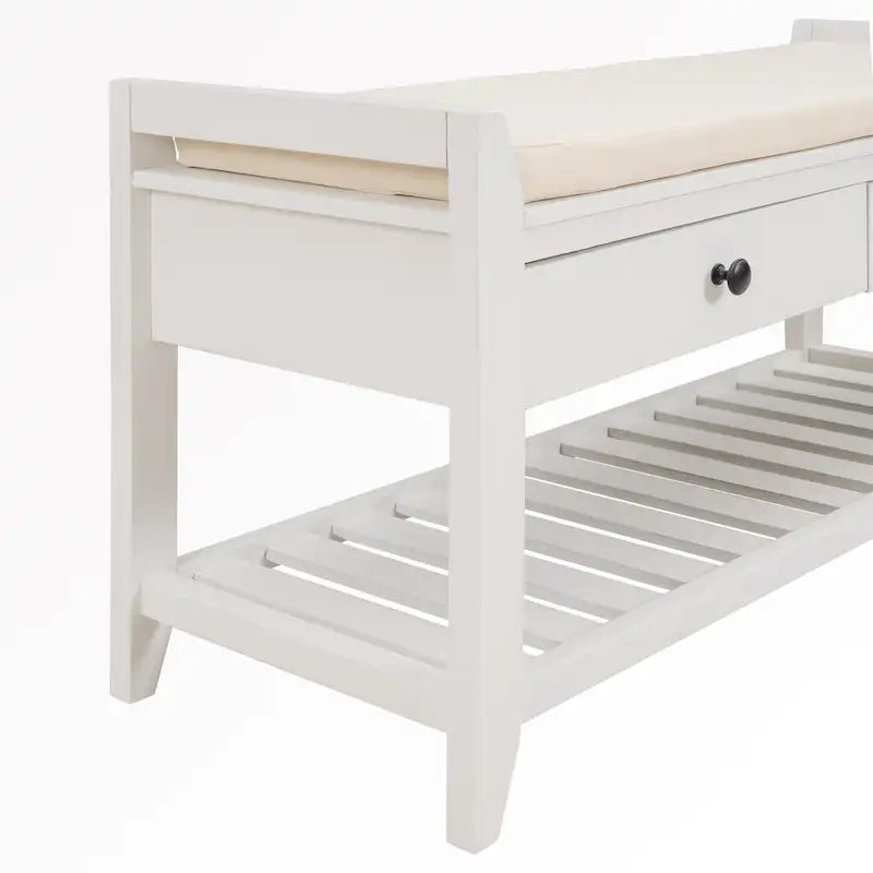 Banc de rangement d’entrée de 43 avec porte-chaussures, siège rembourré et tiroirs