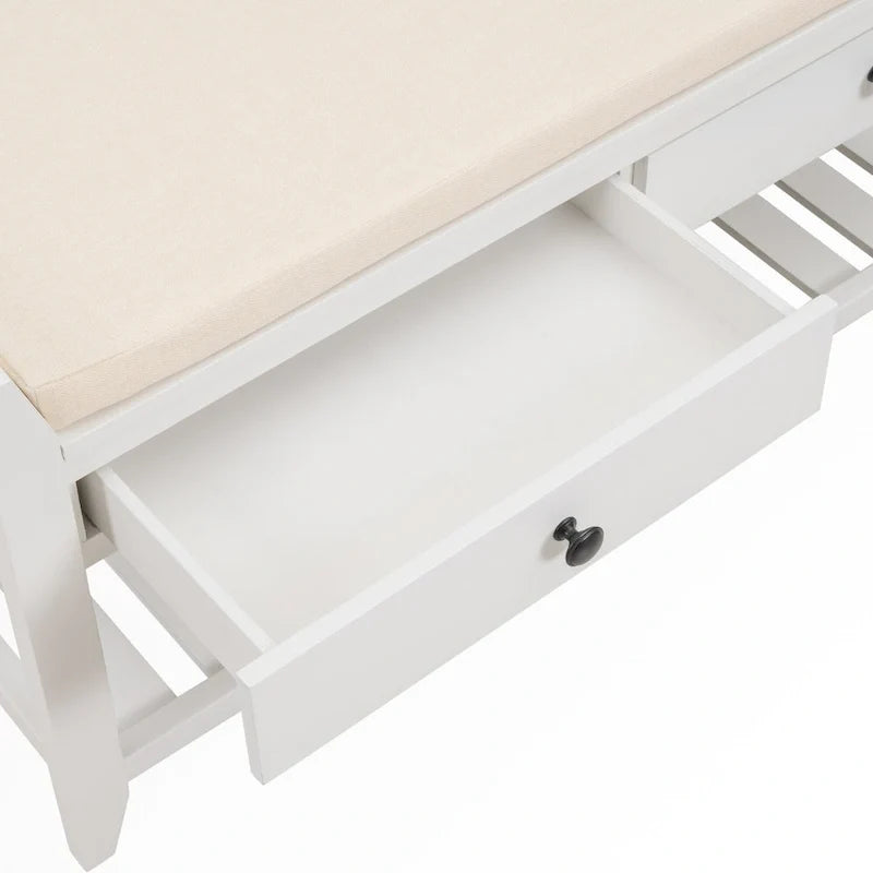 Banc de rangement d’entrée de 43 avec porte-chaussures, siège rembourré et tiroirs
