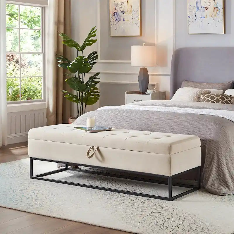 Banc de lit à piètement métallique avec rangement
