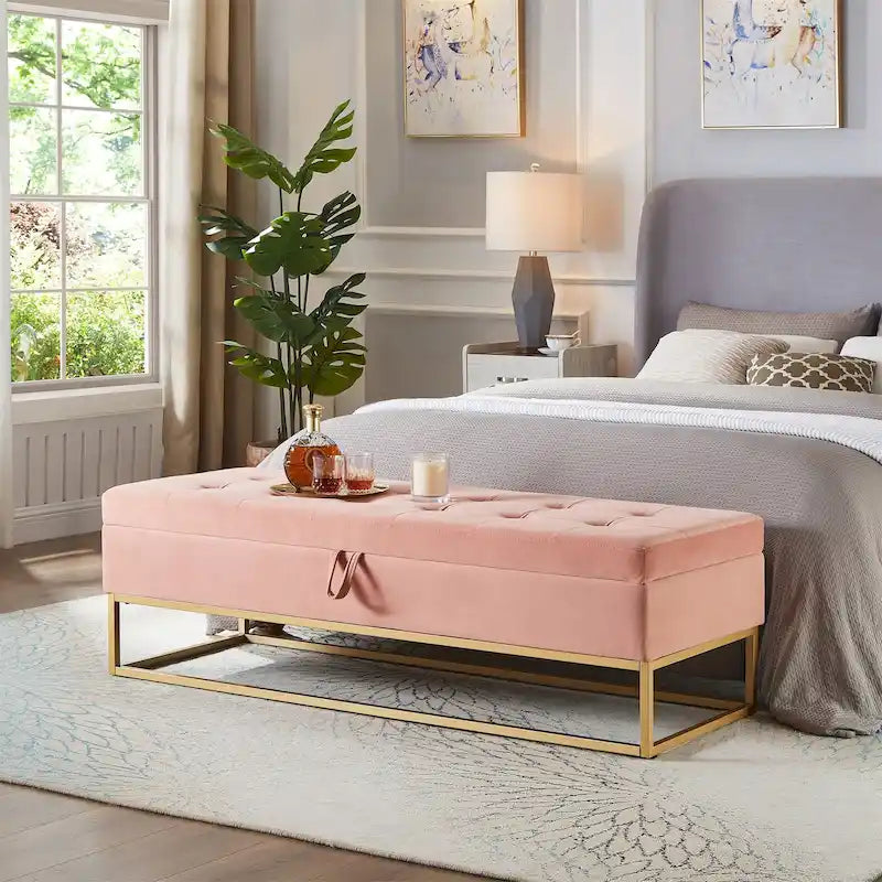 Banc de lit à piètement métallique avec rangement