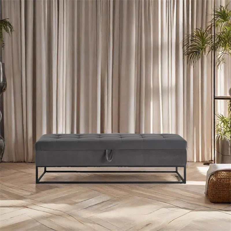 Banc de lit à piètement métallique avec rangement