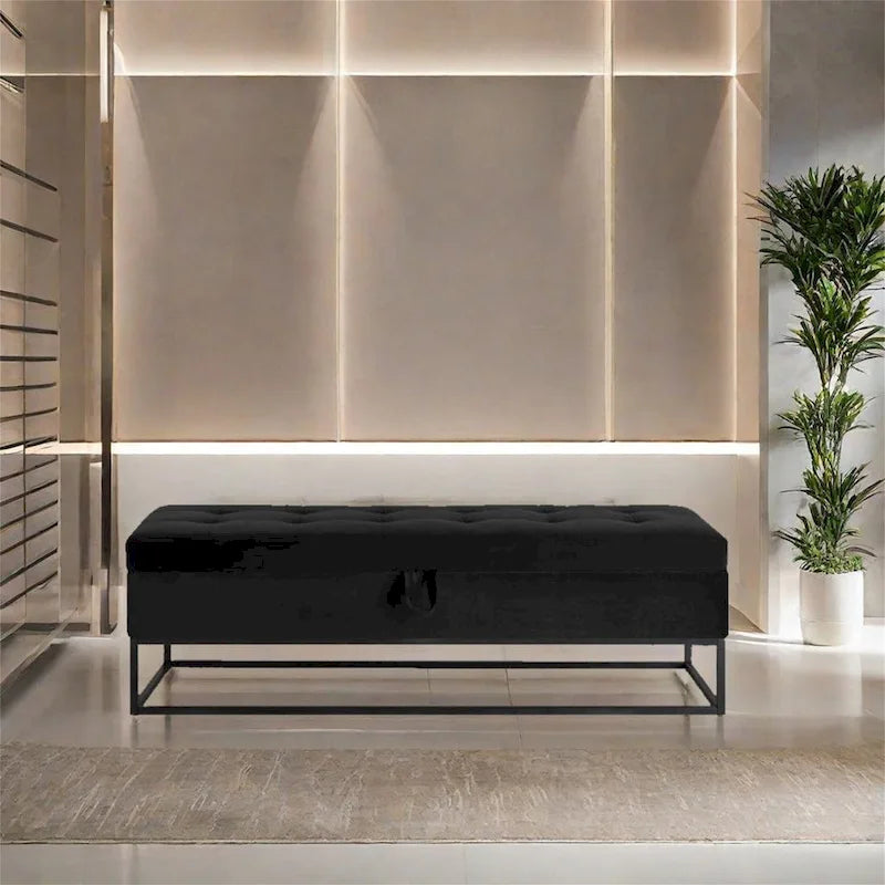 Banc de lit à piètement métallique avec rangement