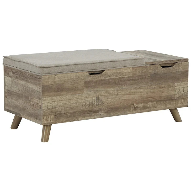Beige/braune Sitzbank mit Stauraum - 38W x 18D x 16H