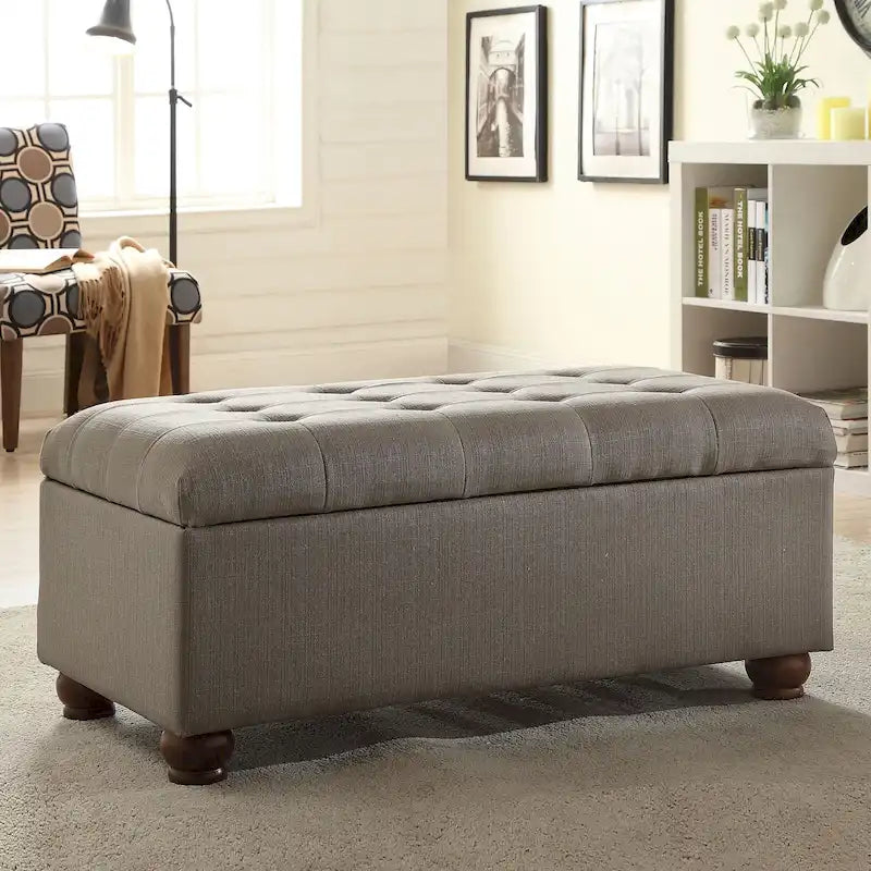 Banc de rangement capitonné gris