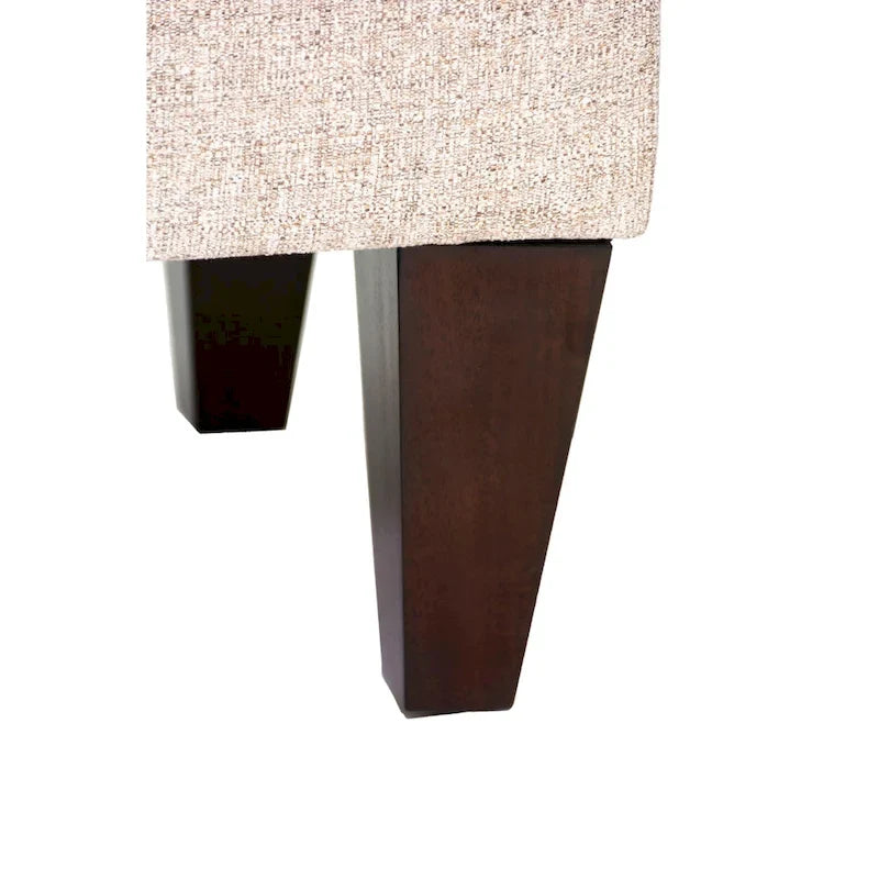 Long banc de rangement en tissu et bois, avec capitonnage à boutons