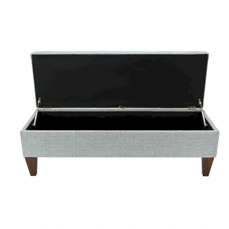 Long banc de rangement en tissu et bois, avec capitonnage à boutons