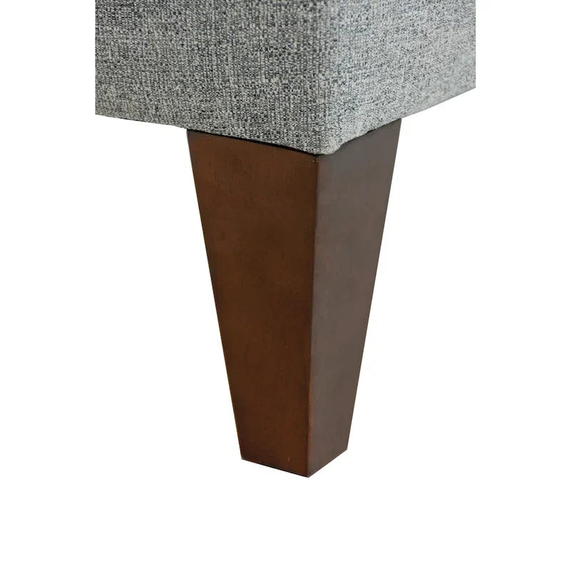 Long banc de rangement en tissu et bois, avec capitonnage à boutons