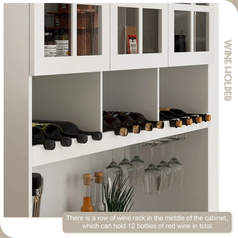 Buffet blanc de 78.9 avec porte-verres à vin, tiroir et vaisselier