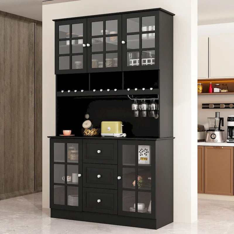 Buffet blanc de 78.9 avec porte-verres à vin, tiroir et vaisselier