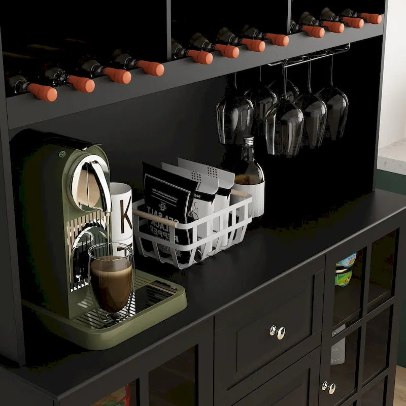 Buffet blanc de 78.9 avec porte-verres à vin, tiroir et vaisselier