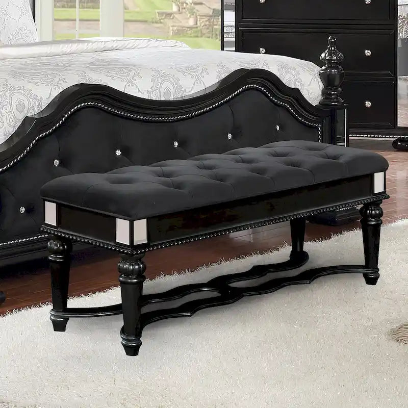 Banc d'appoint traditionnel rembourré en tissu capitonné