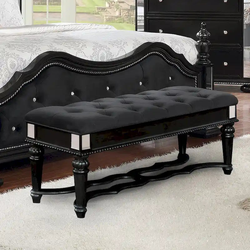 Banc d'appoint traditionnel rembourré en tissu capitonné