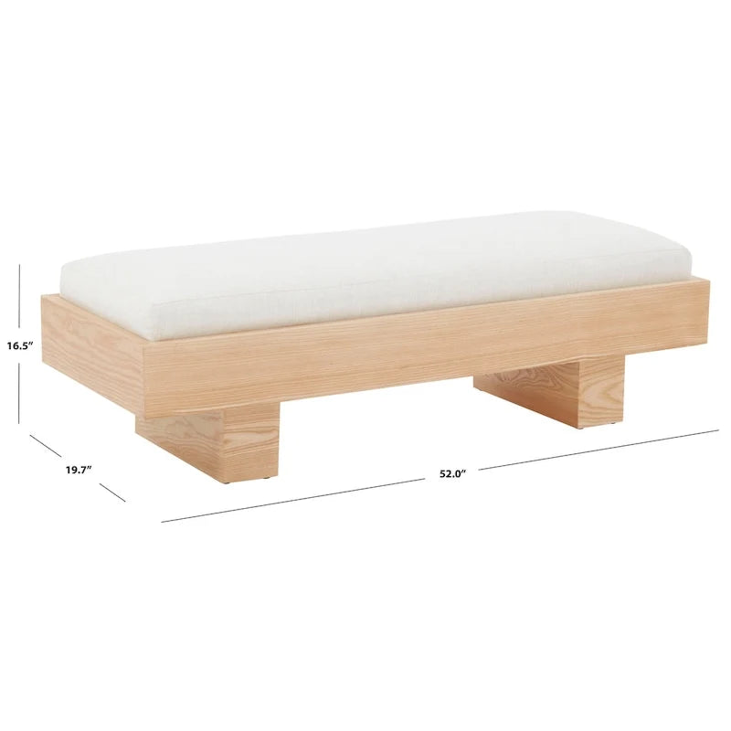 Banc en bois blanc - 52 W x 20 D x 17 H