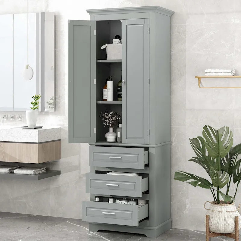 Hoher Badezimmerschrank mit drei Schubladen