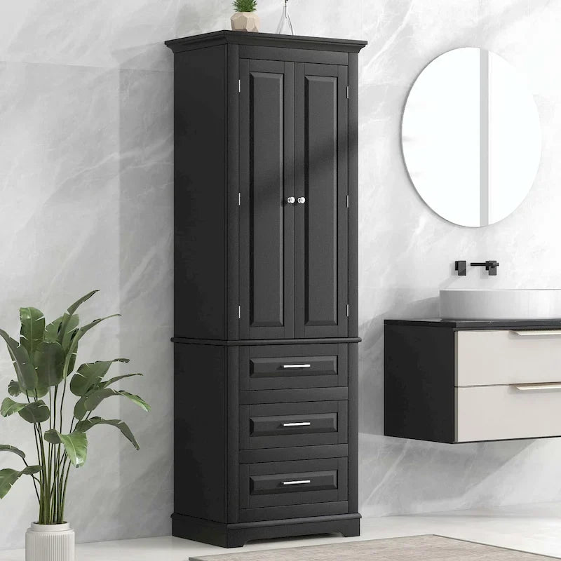 Hoher Badezimmerschrank mit drei Schubladen